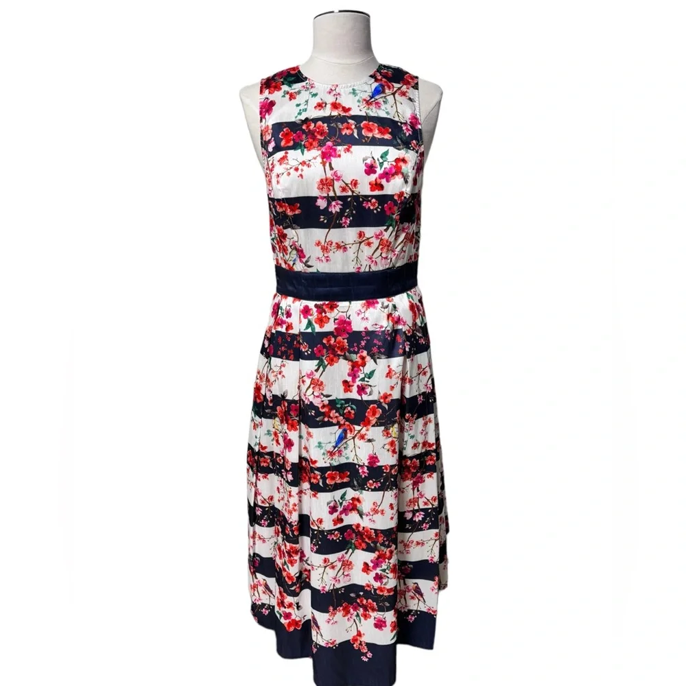 Eshakti Floral Stripe Print Georgette Maxi Dress Product size Small 6 - Picture 7 of 8